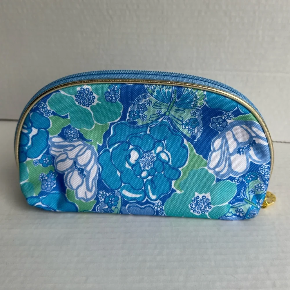 Lilly Pulitzer / Stee Lauder Blue and Green Floral Cosmetic Bag